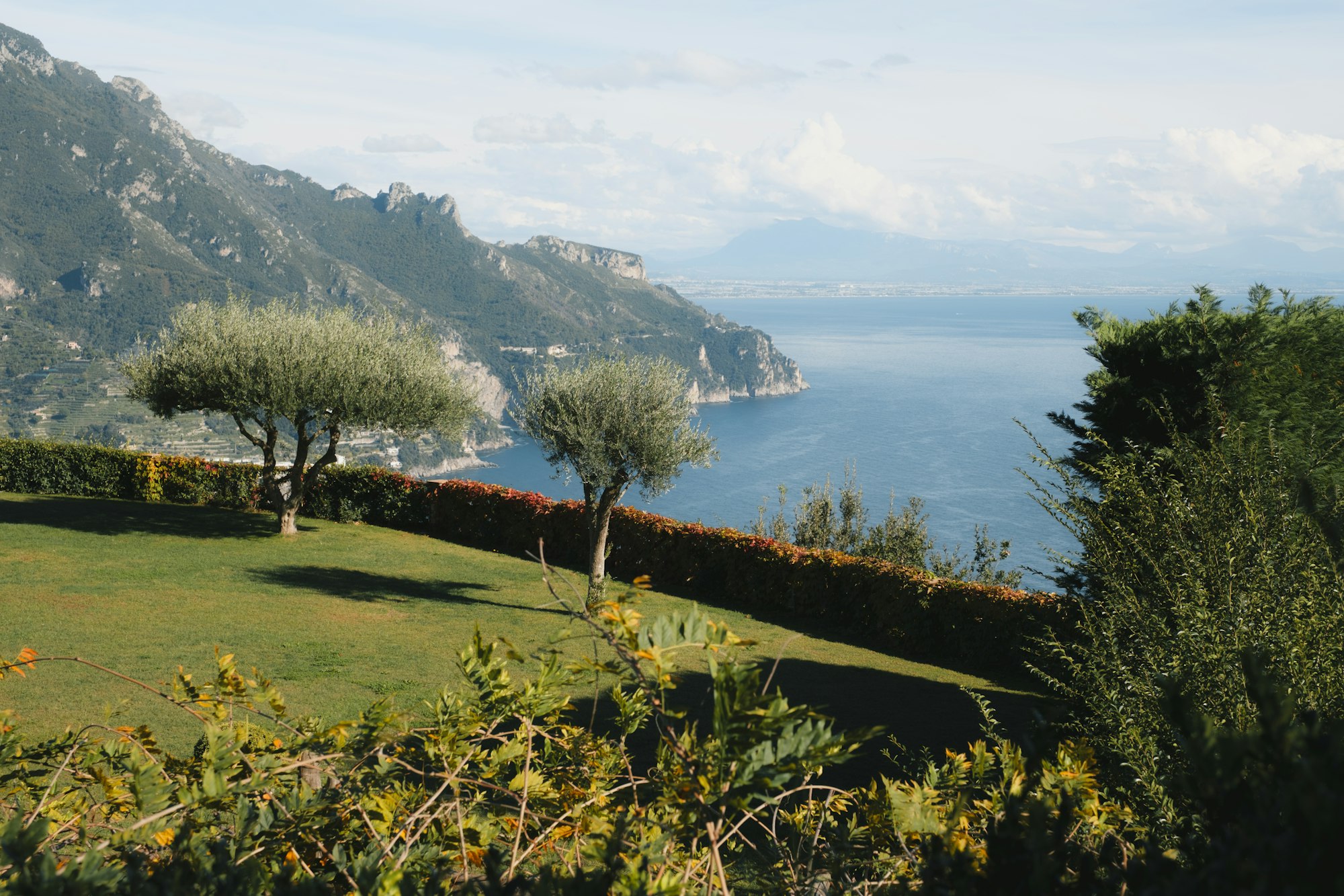 Green terraced gardens of Ravello high above the sea, the coastline dropping away below