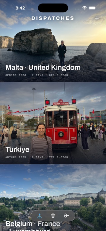 The app's archive, every trip a dispatch.