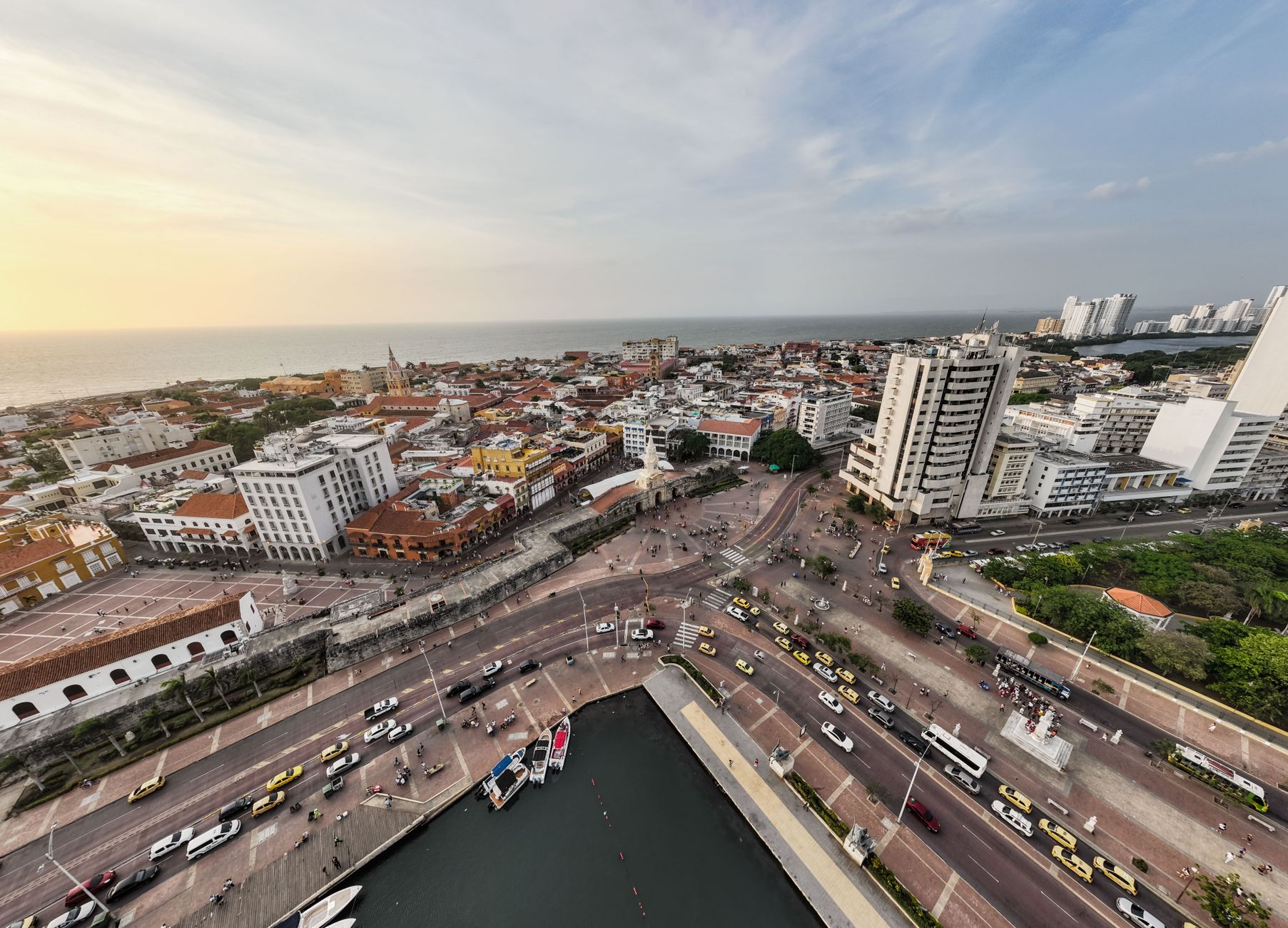The bay of Cartagena with the high-rise towers of Bocagrande behind the water