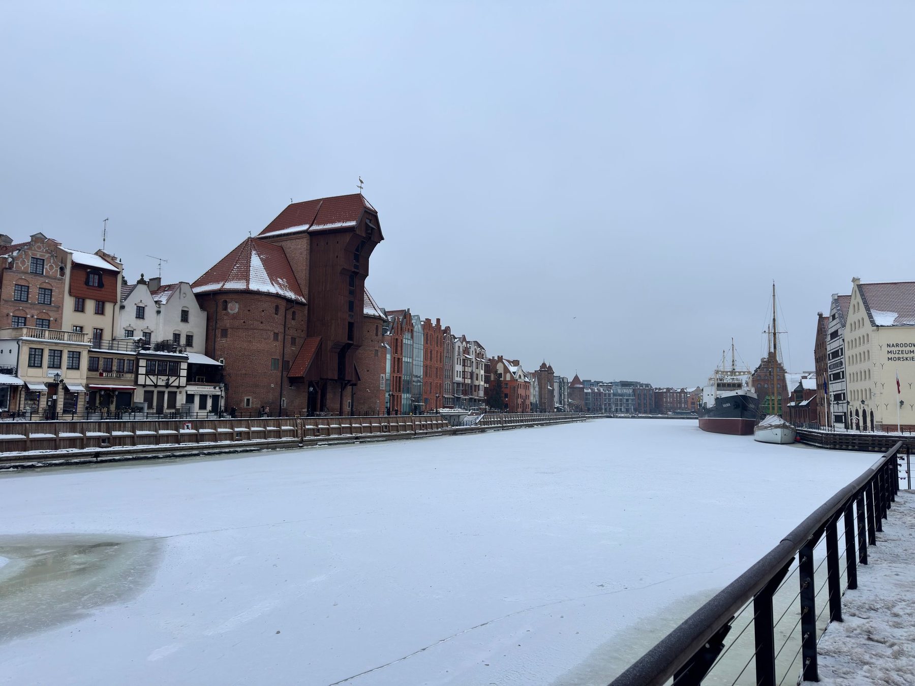 Winter view of the Motława river in Gdańsk
