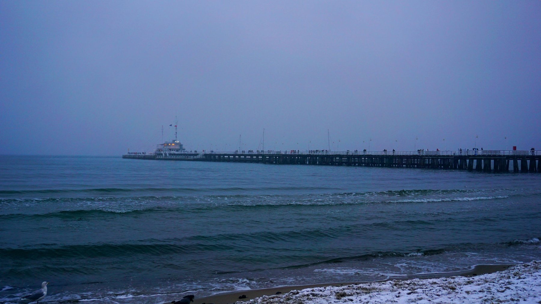 Waves breaking on the Baltic shore near Sopot