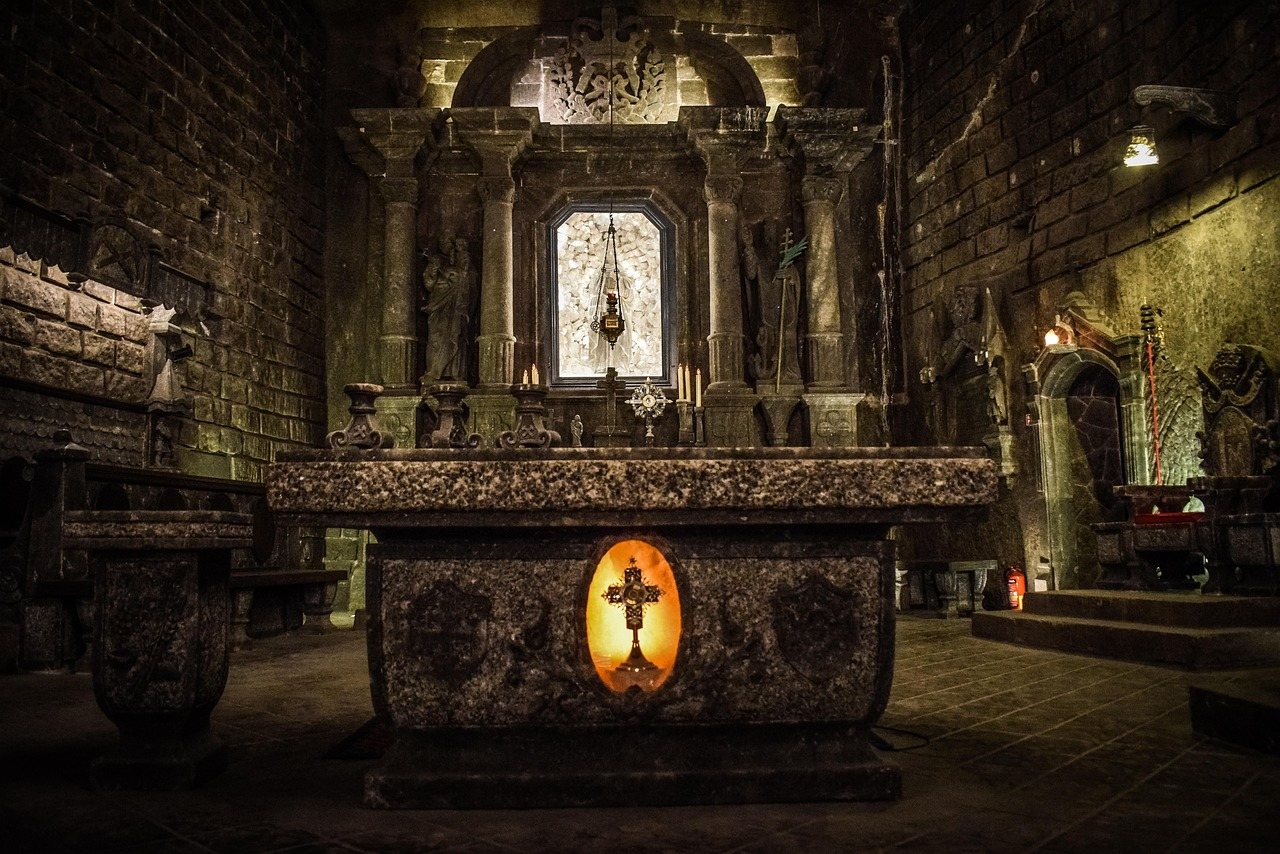 St Kinga's Chapel, carved from salt, inside the Wieliczka Salt Mine
