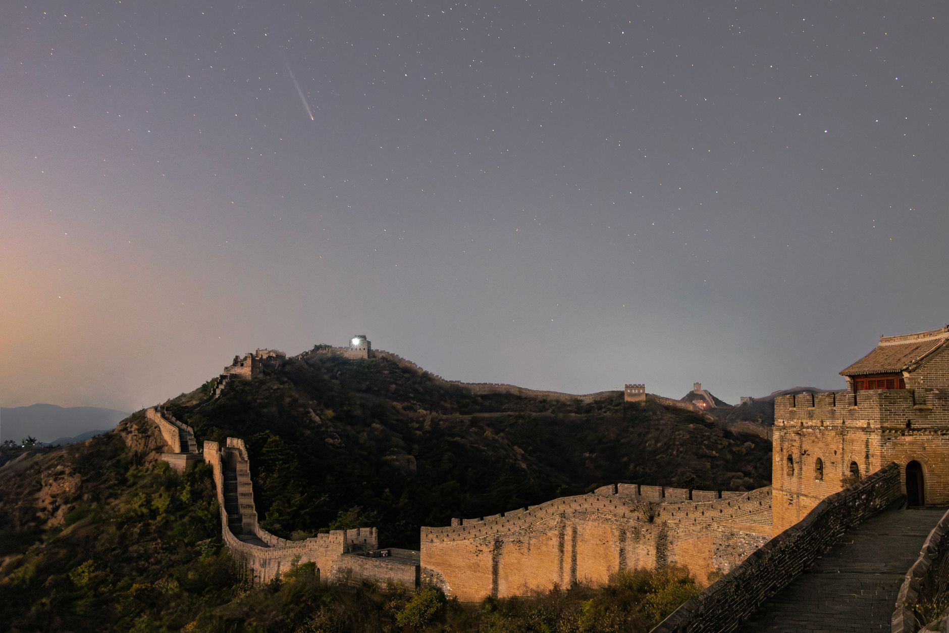 The Great Wall under a starry night sky