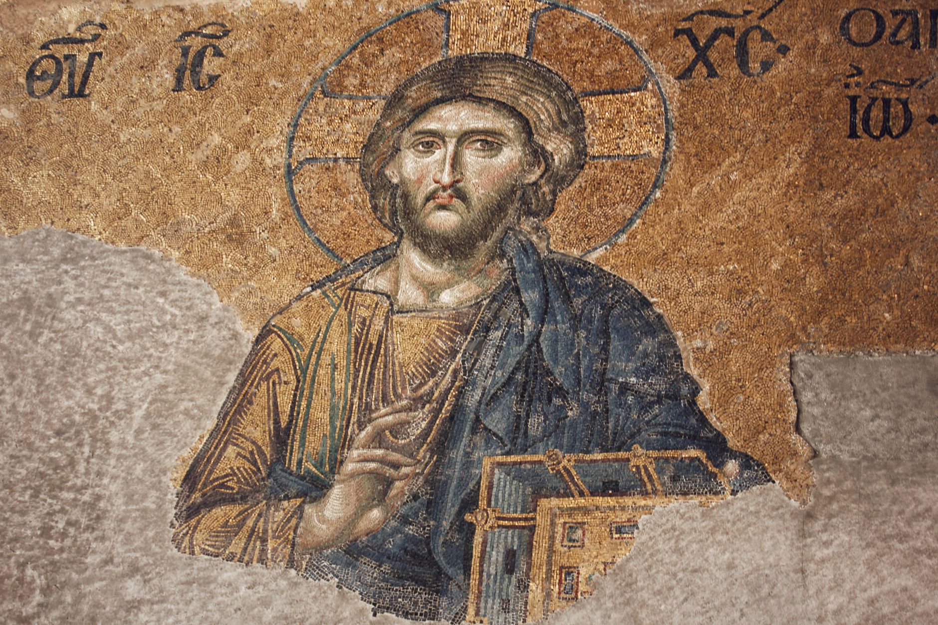 The Deesis mosaic in Hagia Sophia, a golden Byzantine Christ Pantocrator