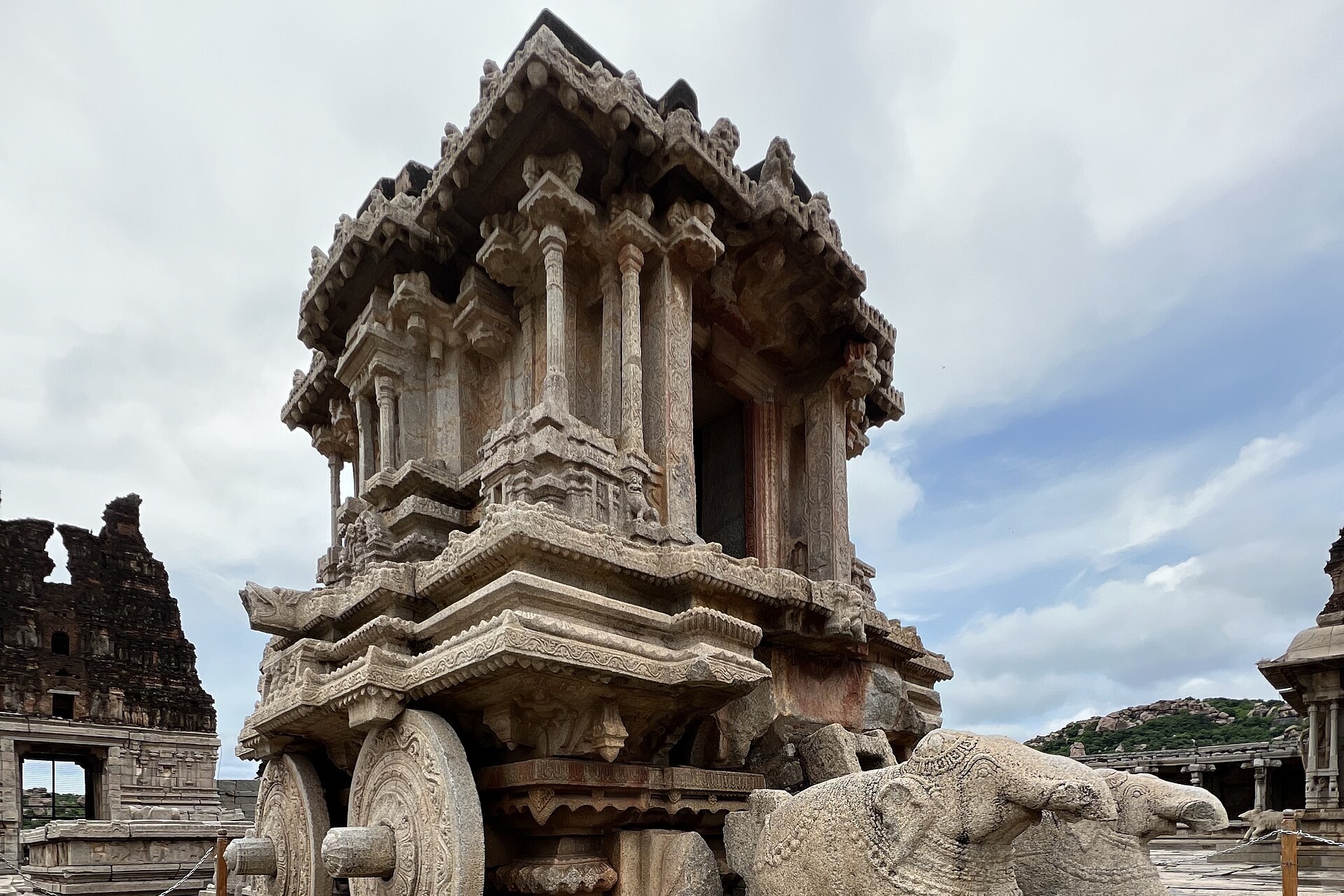 The stone chariot at the Vittala temple in Hampi, a shrine carved to resemble a temple car