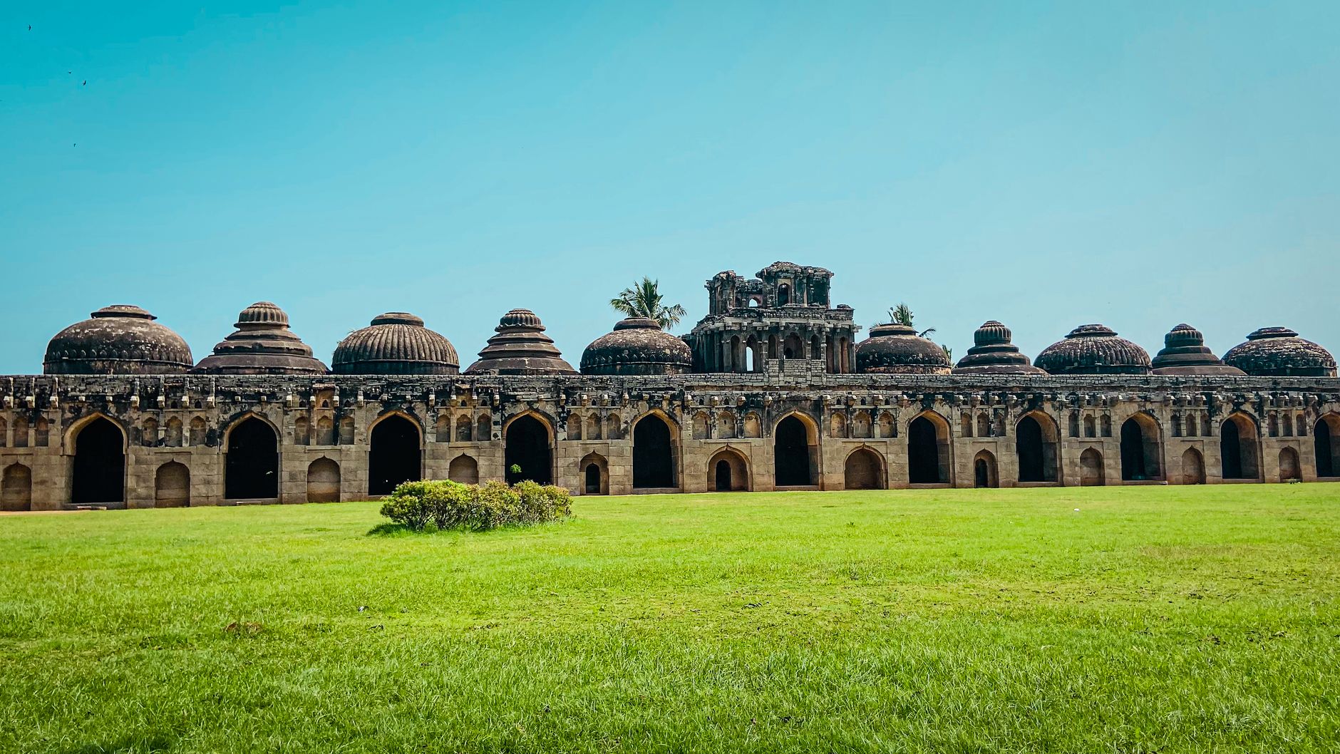 The row of eleven domed elephant stables in the royal centre of Hampi