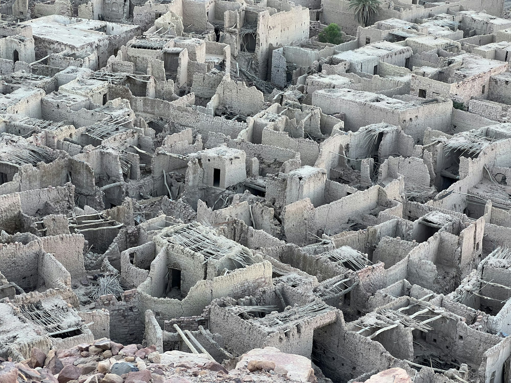 Dense mudbrick and stone ruins of AlUla Old Town seen from above, Saudi Arabia