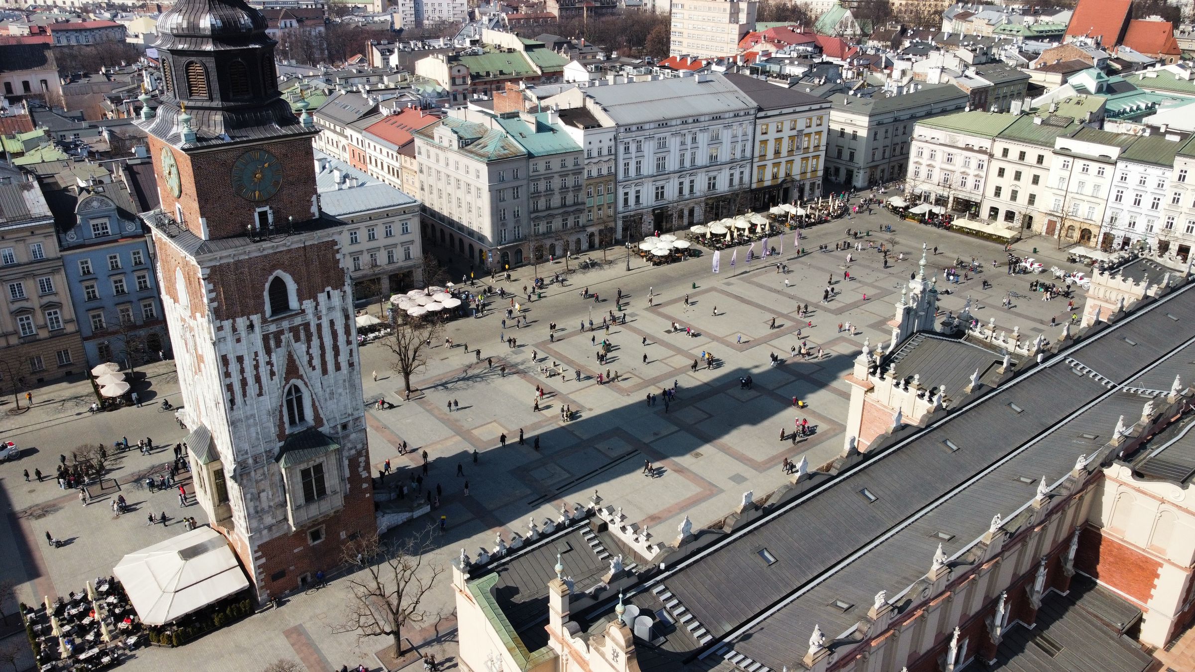 Aerial view of Kraków's historic Old Town Square