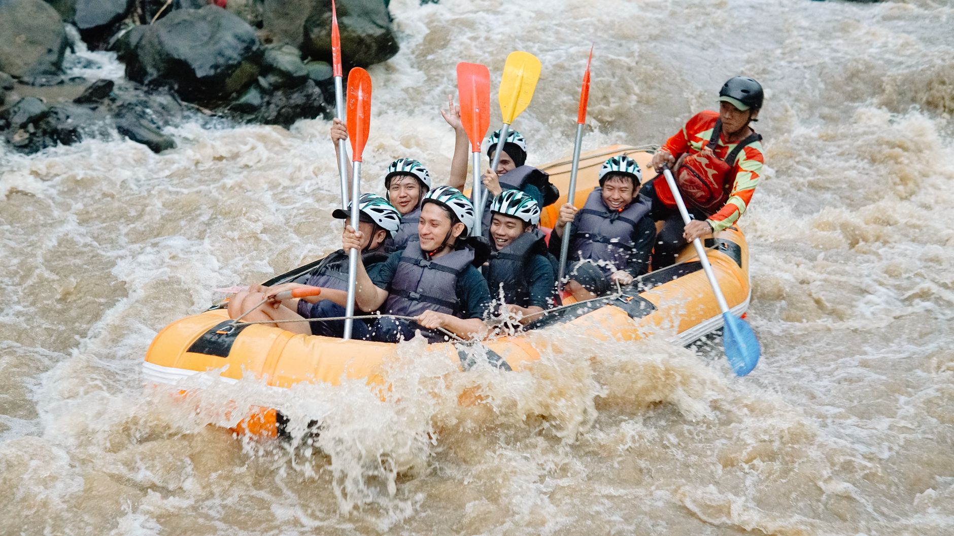 A raft in whitewater on the Nile below Jinja