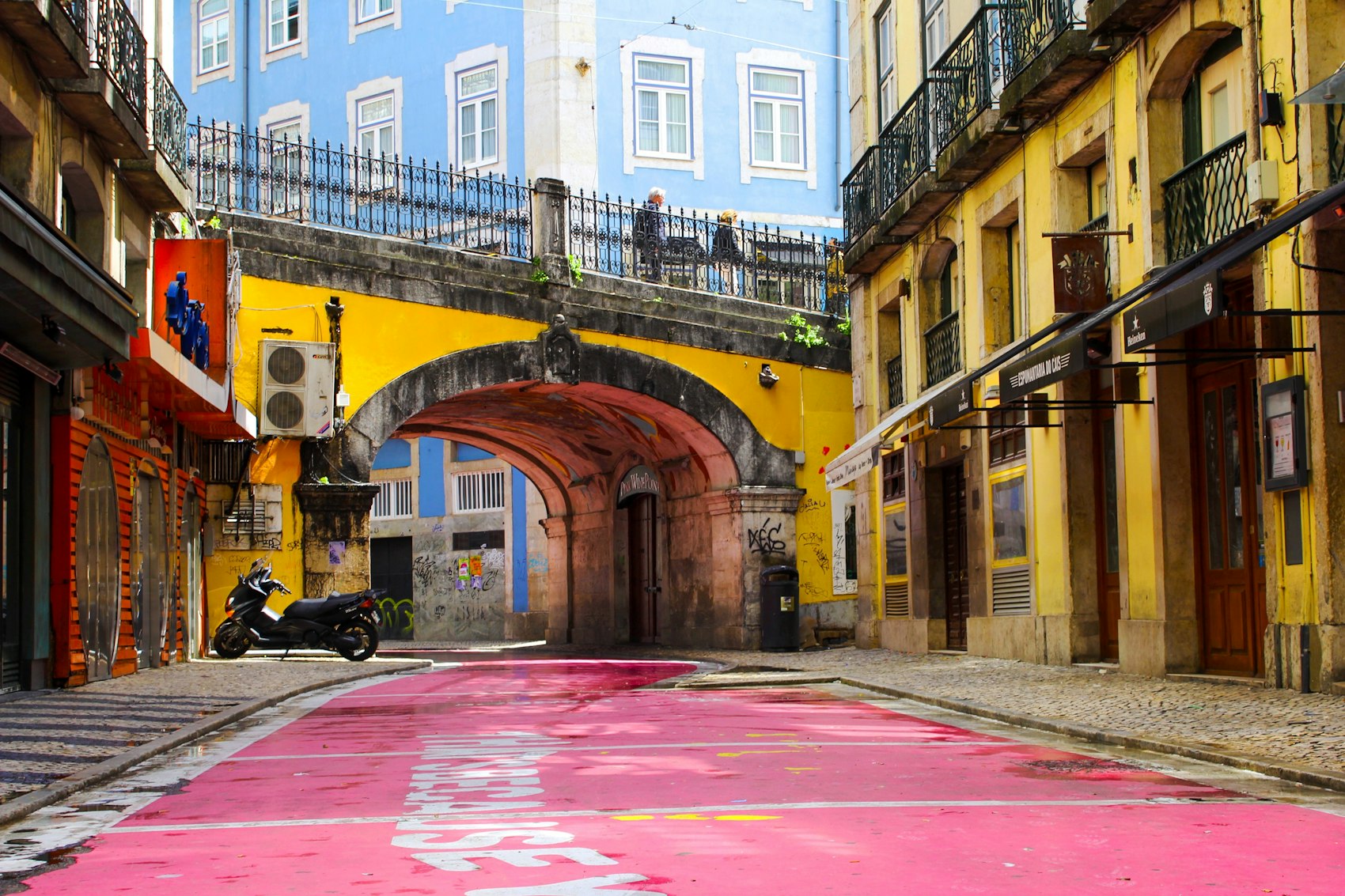 The pink-painted Rua Nova do Carvalho, the Pink Street of Cais do Sodre