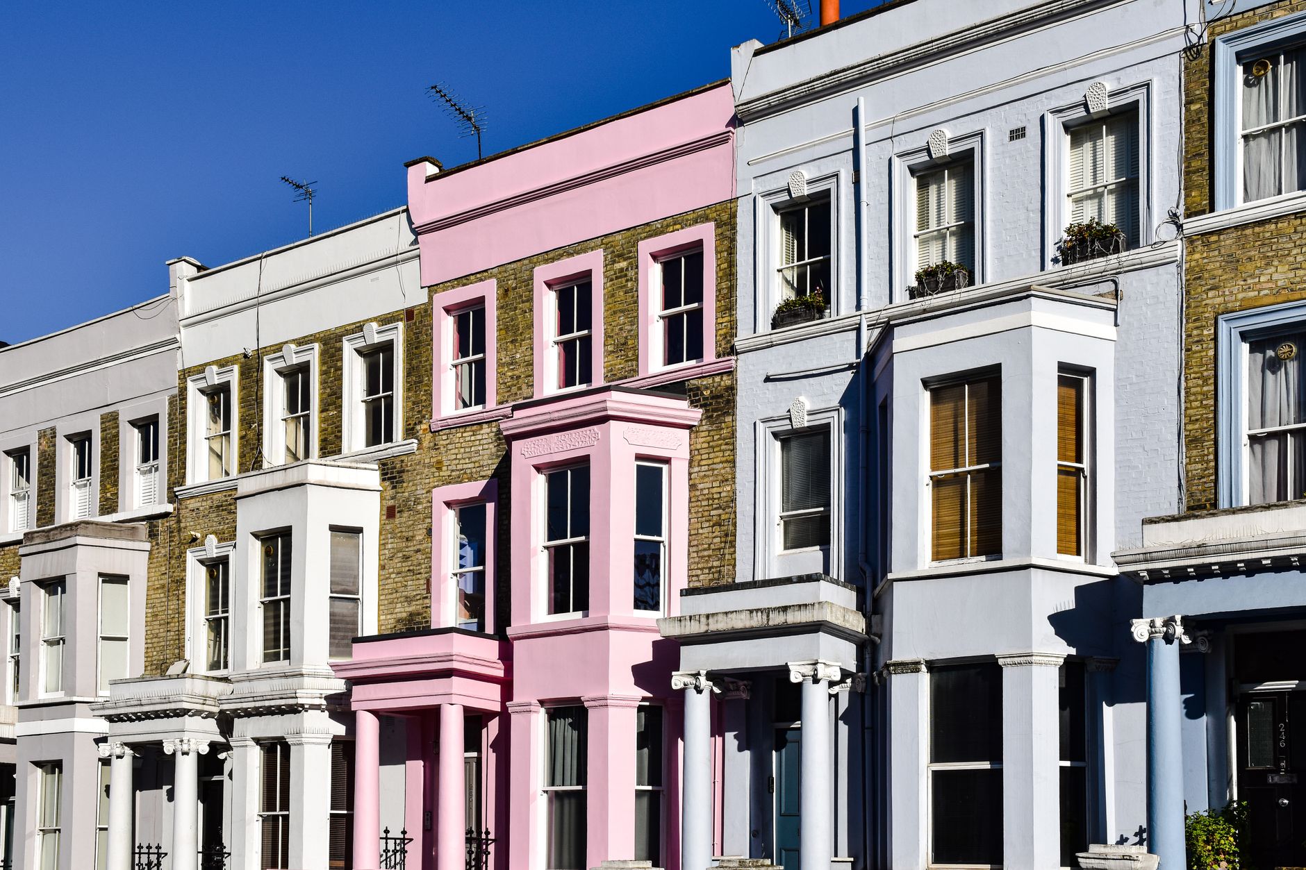 Pastel terraced houses in Notting Hill