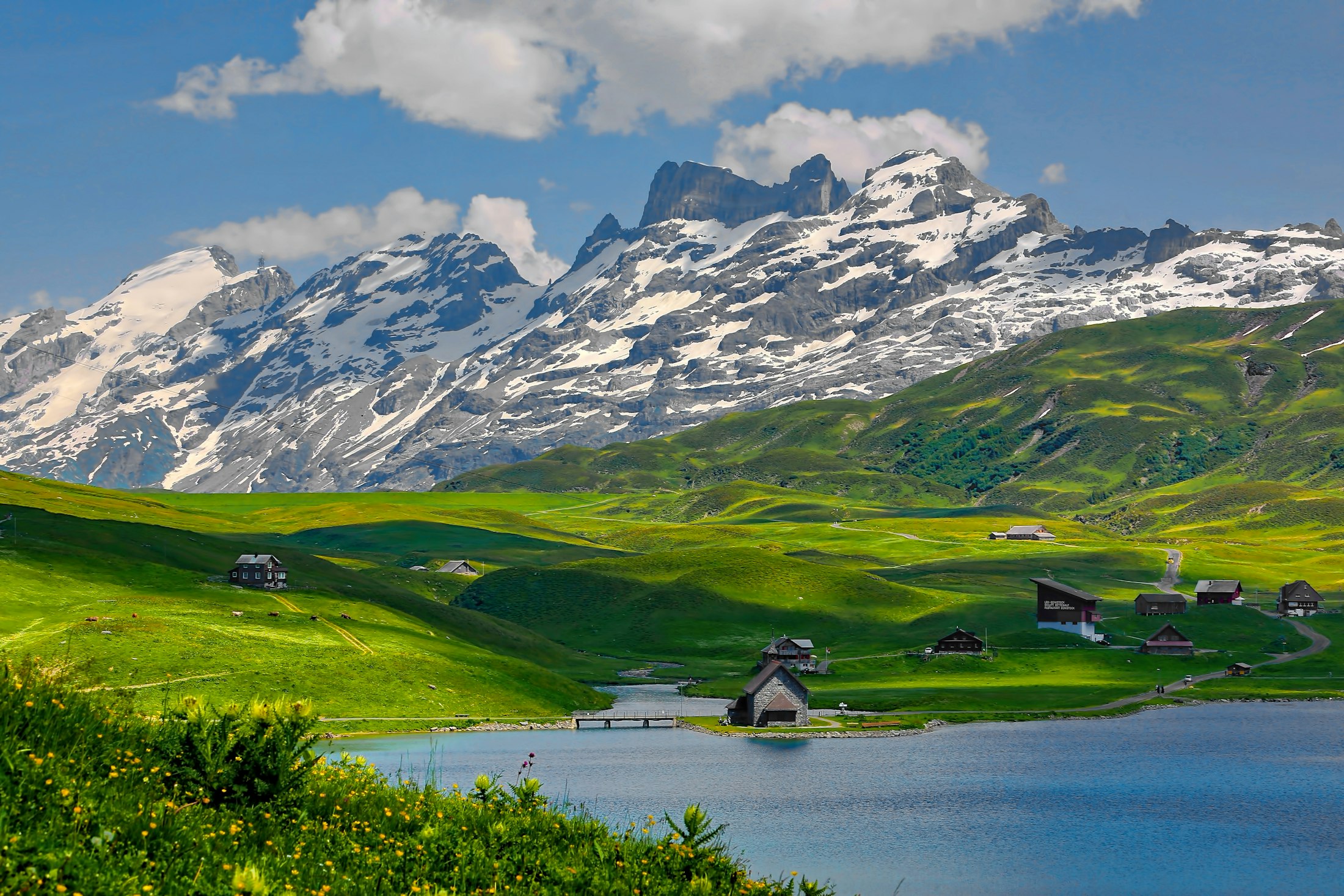 A green alpine valley in the Dolomites