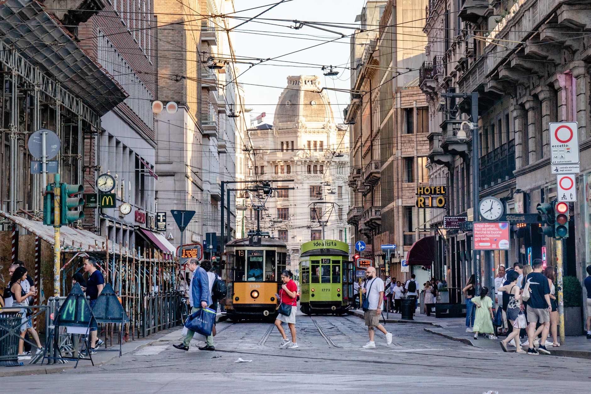 A tram crossing a street in Brera