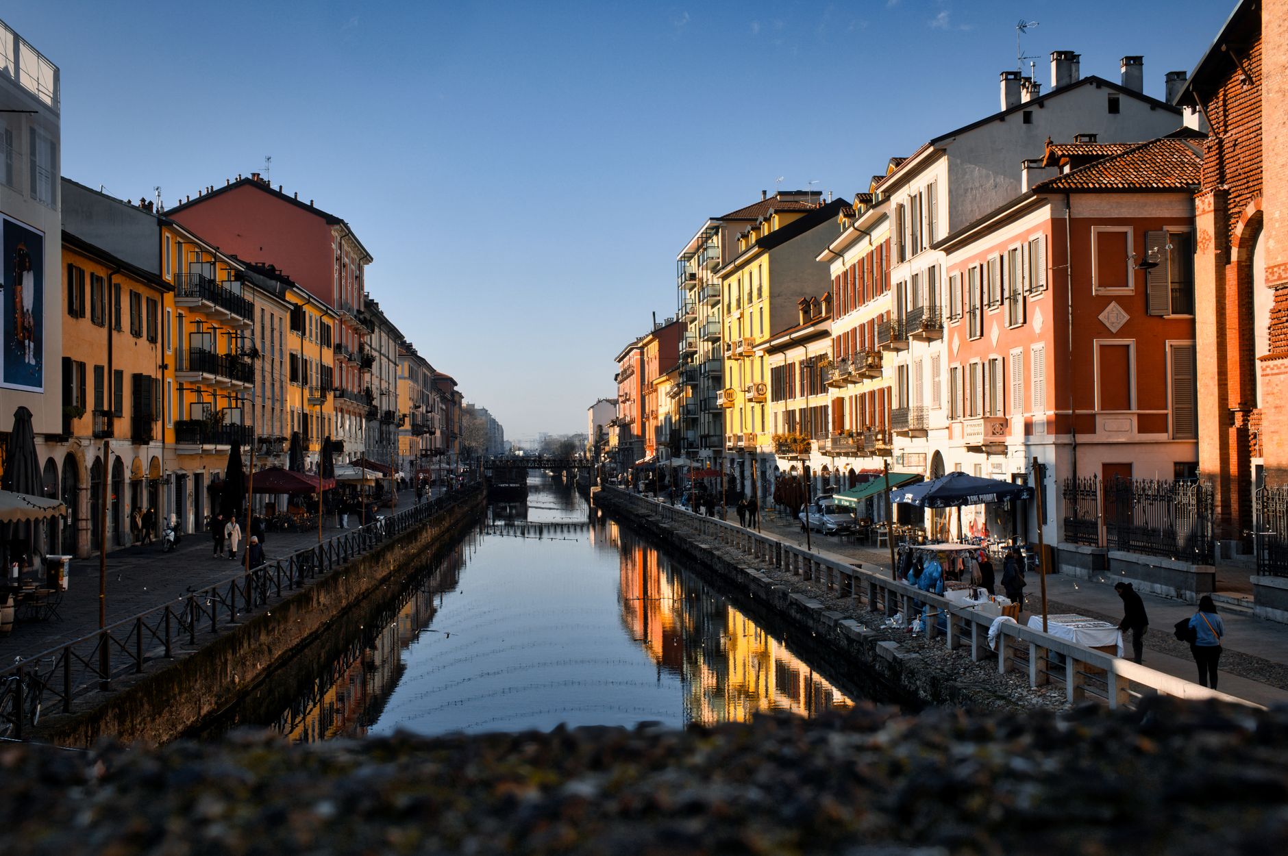 The Naviglio Grande lined with houses and cafes