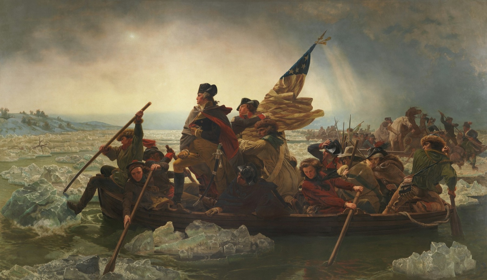 Emanuel Leutze's painting of George Washington standing in a boat among ice floes