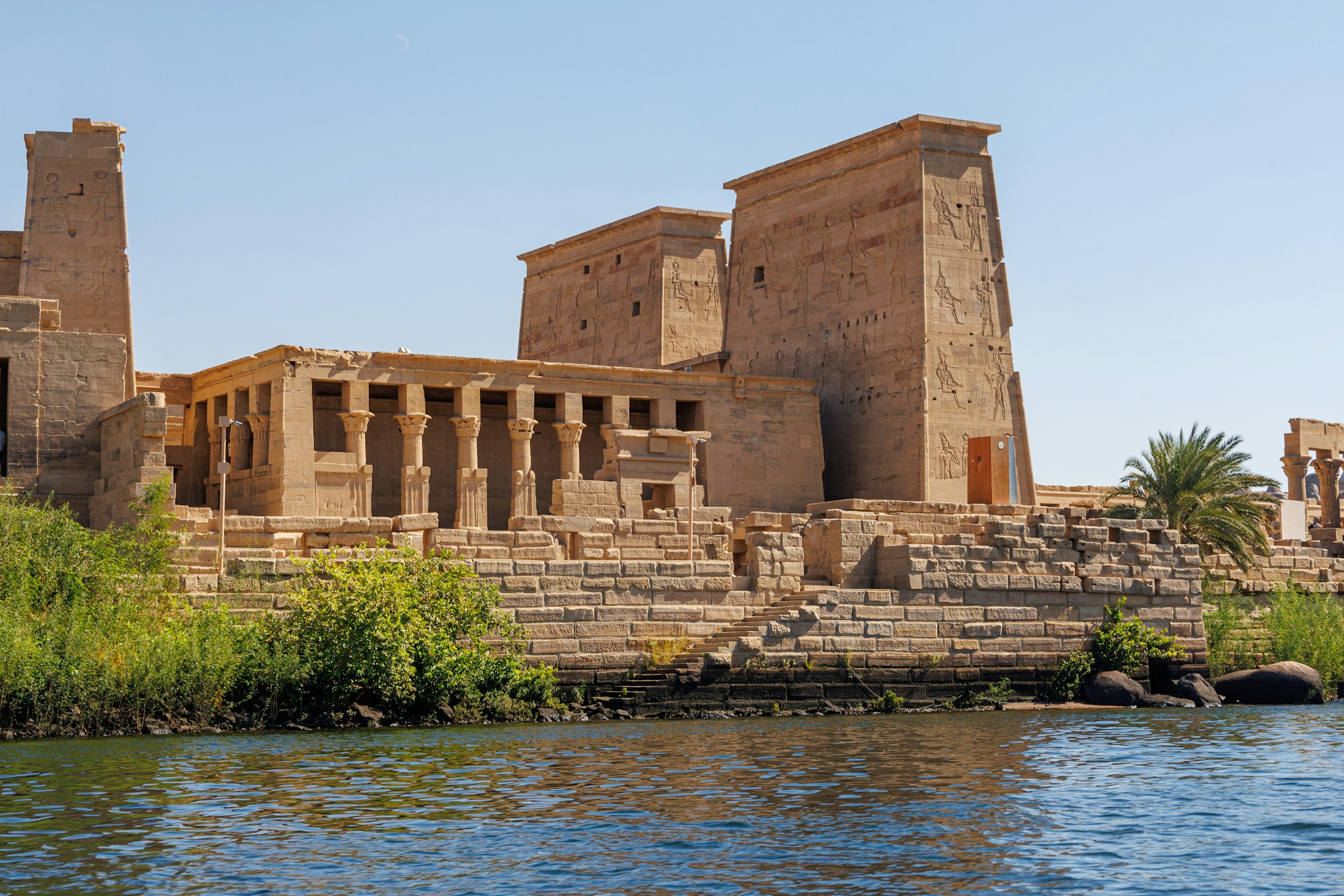 The Temple of Philae on its island near Aswan, reflected in the Nile