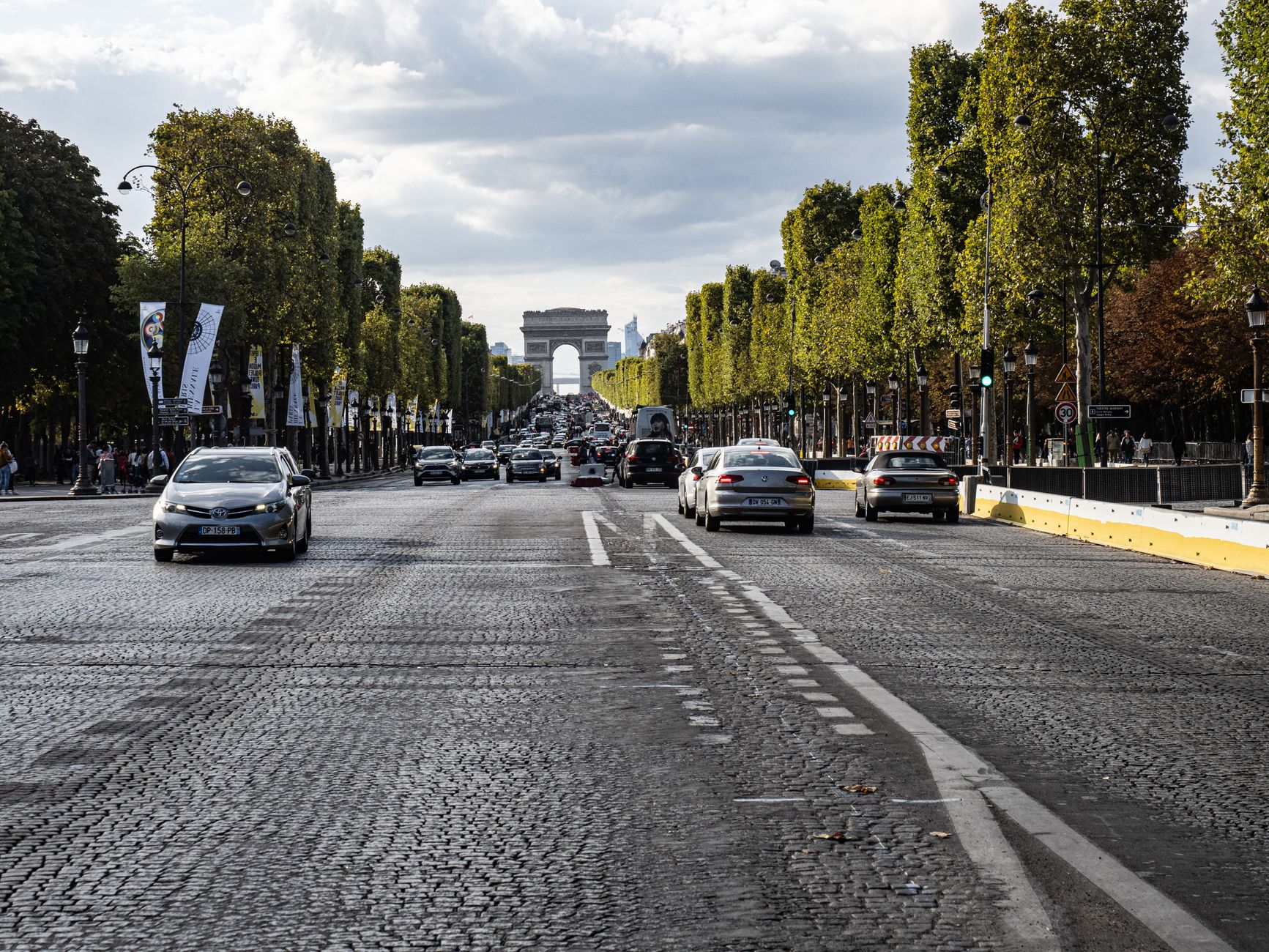 The Champs-Élysées looking up towards the Arc de Triomphe