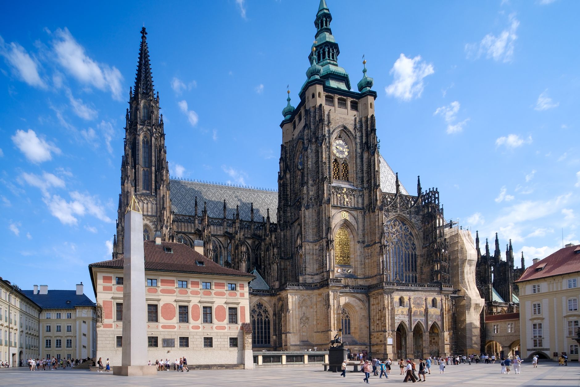 The south front of St Vitus Cathedral, its great tower and Golden Gate above the Third Courtyard