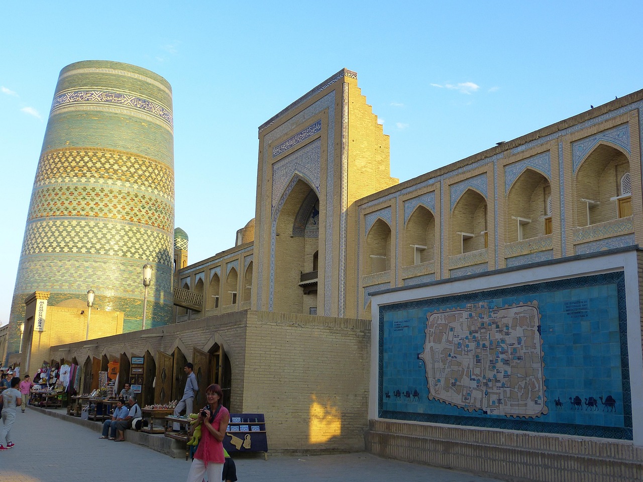 The stout, unfinished turquoise-tiled Kalta Minor minaret in Khiva