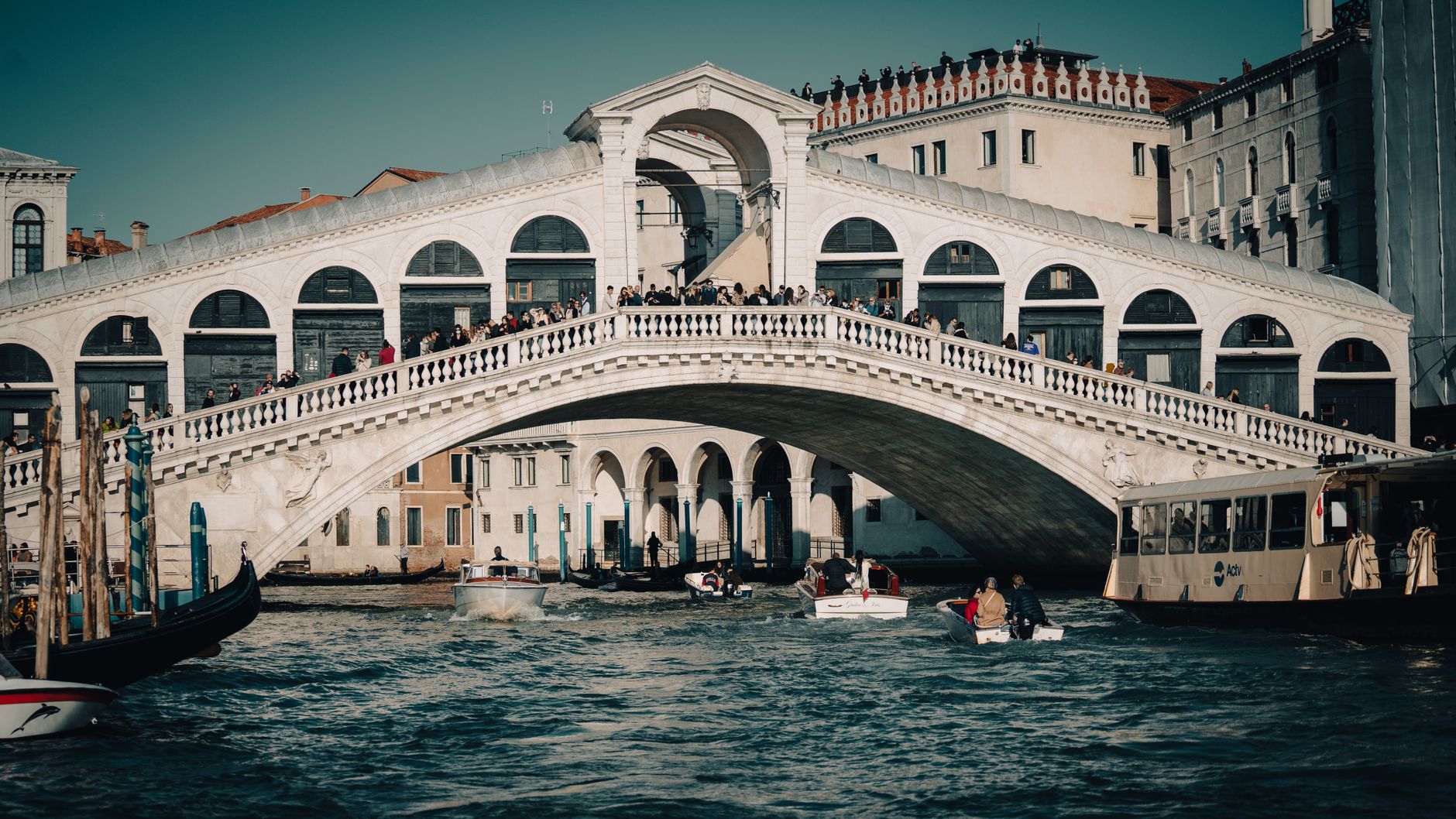 The Rialto Bridge from the water